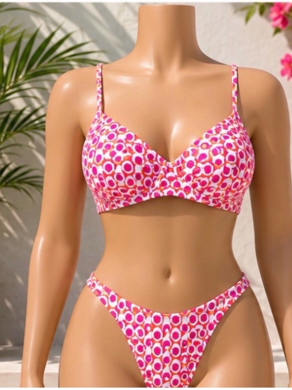 Women’s Pink Patterned Bikini Set - Classic Two-Piece Swim
